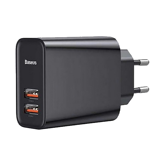 Мережевий зарядний пристрій Baseus 2-USB QC 3.0 30W Quick Charger Black - ціна, характеристики, відгуки, розстрочка, фото 1