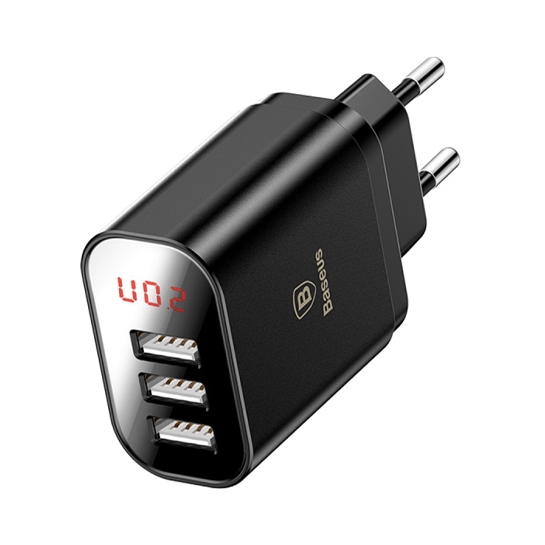 Мережевий зарядний пристрій Baseus Mirror Lake 3-USB Wall Charger 3.4A Black - цена, характеристики, отзывы, рассрочка, фото 1