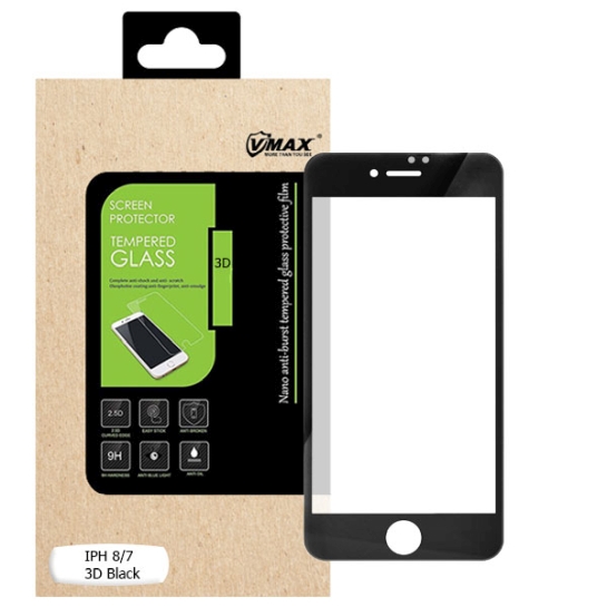 Скло VMax Full 3D for iPhone 8/7 Front Black - ціна, характеристики, відгуки, розстрочка, фото 1