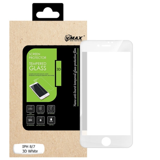 Скло VMax Full 3D for iPhone 8/7 Front White - ціна, характеристики, відгуки, розстрочка, фото 1