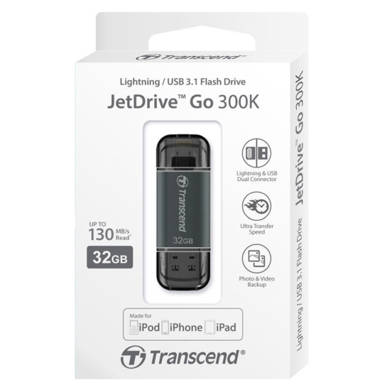 Внешний накопитель USB-Flash 3.1/Lightning 32Gb Transcend JetDrive Go 300 Space Gray - цена, характеристики, отзывы, рассрочка, фото 2