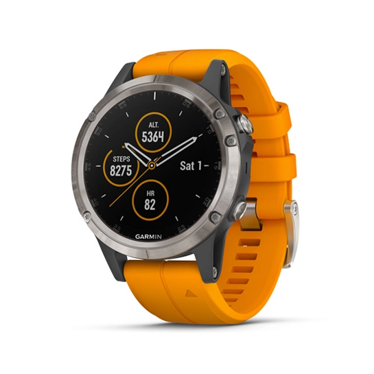 Спортивний годинник Garmin Fenix 5 Plus Sapphire Titanium with Orange Silicone