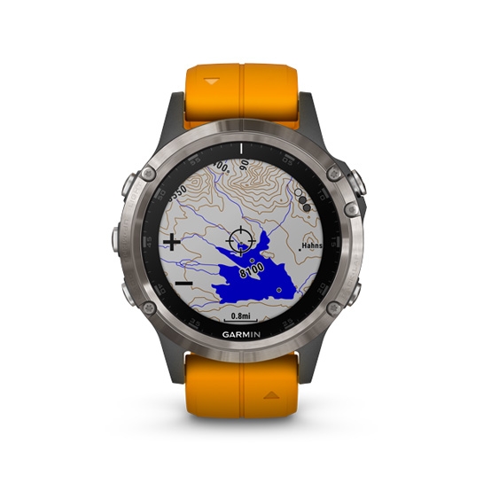 Спортивний годинник Garmin Fenix 5 Plus Sapphire Titanium with Orange Silicone - ціна, характеристики, відгуки, розстрочка, фото 2