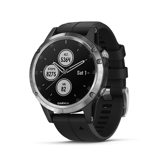 Спортивные часы Garmin Fenix 5 Plus Silver with Black Silicone - цена, характеристики, отзывы, рассрочка, фото 1