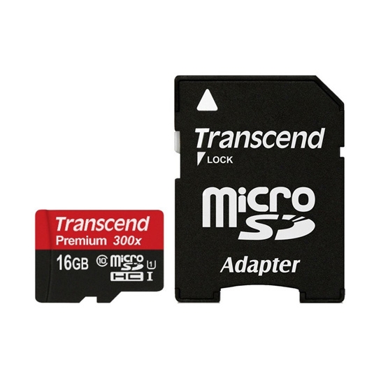 Карта памяти MicroSDHC 16 Gb Transcend (class 10) with adapter (UHS-I 300x) - цена, характеристики, отзывы, рассрочка, фото 1