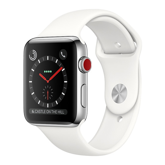 Смарт Часы Apple Watch Series 3 + LTE 42mm Stainless Steel Case with Soft White Sport Band - цена, характеристики, отзывы, рассрочка, фото 1