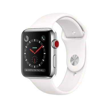 Смарт Годинник Apple Watch Series 3 + LTE 38mm Stainless Steel Case with Soft White Sport Band - цена, характеристики, отзывы, рассрочка, фото 1