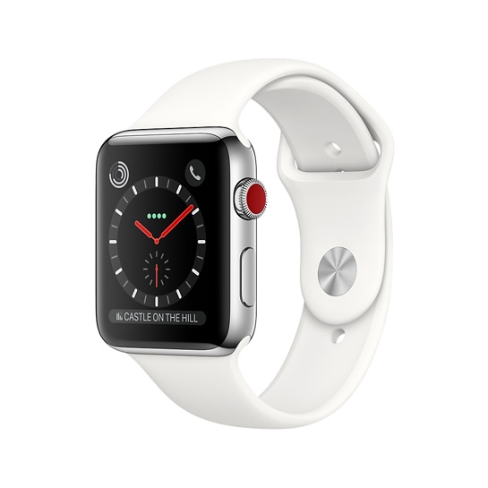 Смарт Годинник Apple Watch Series 3 + LTE 38mm Stainless Steel Case with Soft White Sport Band - ціна, характеристики, відгуки, розстрочка, фото 1