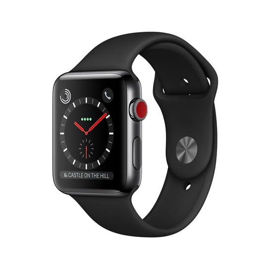 Смарт Годинник Apple Watch Series 3 + LTE 38mm Space Black Stainless Steel Case with Black Sport Band - ціна, характеристики, відгуки, розстрочка, фото 1