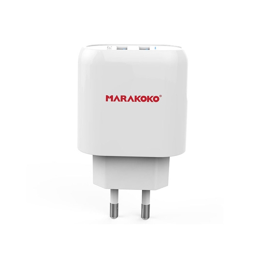 Мережевий зарядний пристрій Marakoko Wall Charger 2USB/2.4A with Micro-USB Cable White - ціна, характеристики, відгуки, розстрочка, фото 1