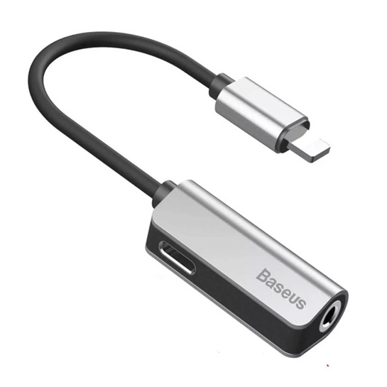 Переходник Baseus Lightning to 3.5mm Aux Headphone Jack Audio & Charge Cable Silver/Black - цена, характеристики, отзывы, рассрочка, фото 2