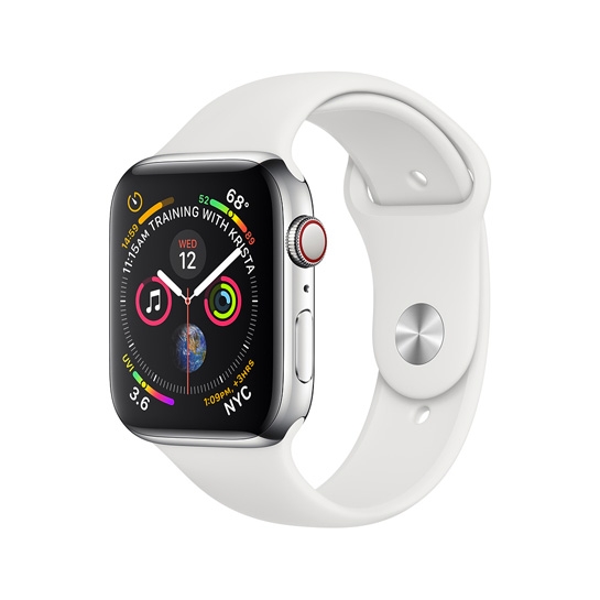 Смарт-годинник Apple Watch Series 4 + LTE 40mm Stainless Steel Case with White Sport Band - Дисконт - ціна, характеристики, відгуки, розстрочка, фото 1