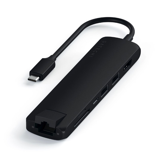 USB-хаб Satechi Aluminum Type-C Slim Multi-Port with Ethernet Adapter Black - цена, характеристики, отзывы, рассрочка, фото 1