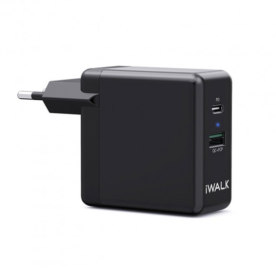 Сетевое зарядное устройство iWalk Leopard Duo PD Black - цена, характеристики, отзывы, рассрочка, фото 1