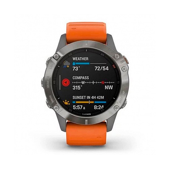 Спортивний годинник Garmin Fenix 6 Pro Sapphire Titanium with Ember Orange Band - ціна, характеристики, відгуки, розстрочка, фото 2