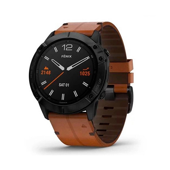 Спортивные часы Garmin Fenix 6X Pro Sapphire Black DLC with Chestnut Leather Band - цена, характеристики, отзывы, рассрочка, фото 1