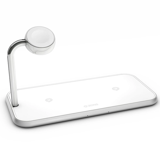 Бездротовий зарядний пристрій ZENS Dual+Watch Fast Aluminium Wireless Charger White