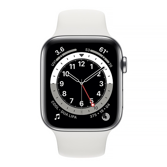 Смарт-часы Apple Watch Series 6 + LTE 44mm Silver Stainless Steel Case with White Sport Band - цена, характеристики, отзывы, рассрочка, фото 2