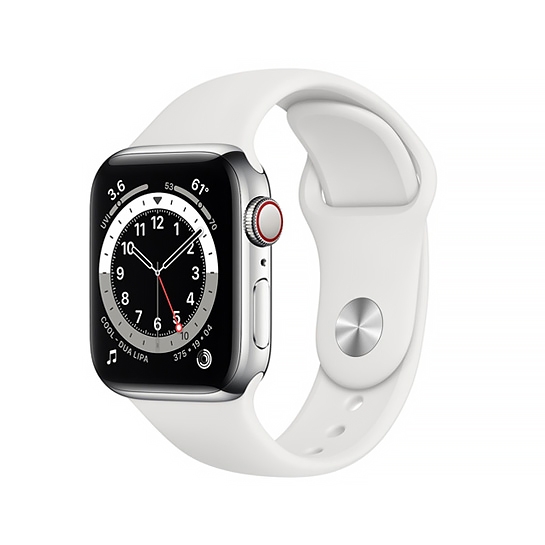 Смарт-часы Apple Watch Series 6 + LTE 40mm Silver Stainless Steel Case with White Sport Band - цена, характеристики, отзывы, рассрочка, фото 1