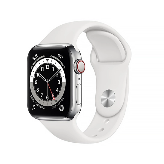 Смарт-часы Apple Watch Series 6 + LTE 40mm Silver Stainless Steel Case with White Sport Band
