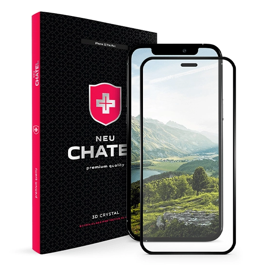Стекло +NEU Chatel Full 2.5D Silk Narrow Border Crystal with Mesh for iPhone 12 Pro Max Front Black