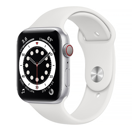 Смарт-годинник Apple Watch Series 6 + LTE 44mm Silver Aluminum Case with White Sport Band - ціна, характеристики, відгуки, розстрочка, фото 1