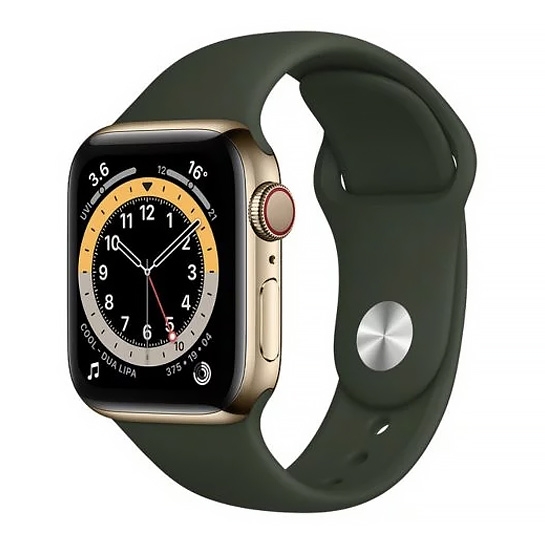 Смарт-годинник Apple Watch Series 6 + LTE 44mm Gold Stainless Steel Case with Cyprus Green Sport Band - ціна, характеристики, відгуки, розстрочка, фото 1