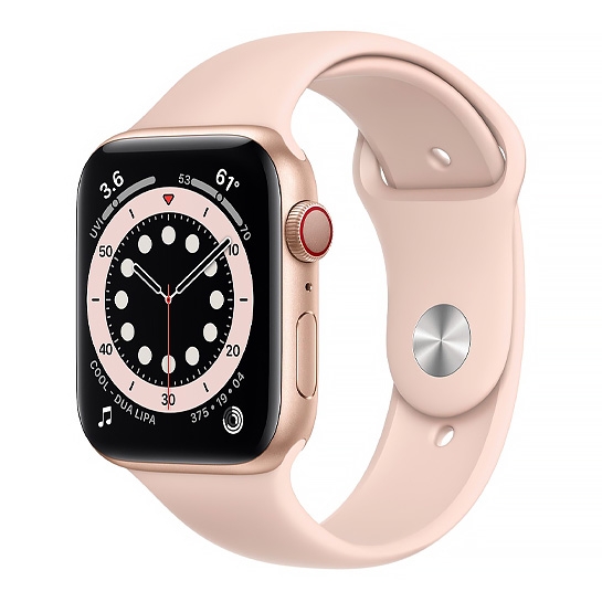Смарт-годинник Apple Watch Series 6 + LTE 44mm Gold Aluminum Case with Pink Sand Sport Band - ціна, характеристики, відгуки, розстрочка, фото 1