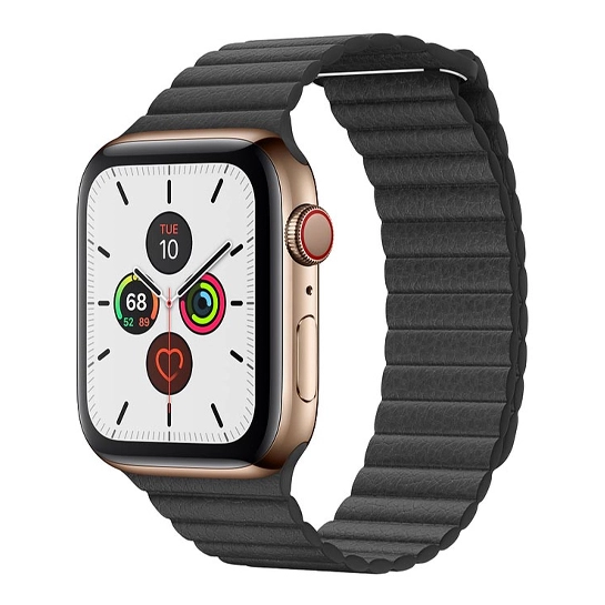 Смарт-часы Apple Watch Series 5 + LTE 44mm Gold Stainless Steel Case with with Black Leather Loop