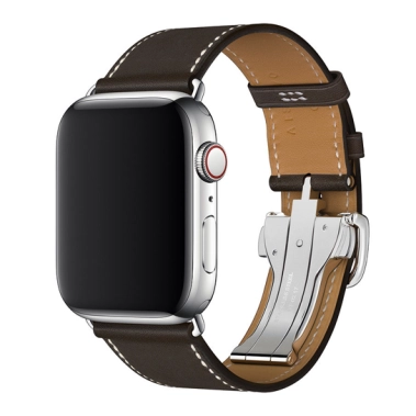 Ремешок Hermes Ebene Barenia Leather Single Tour Band for Apple Watch 42/44 mm Deployment Buckle - цена, характеристики, отзывы, рассрочка, фото 1