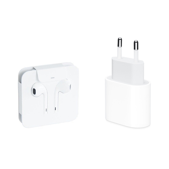 Комплект зарядки для iPhone (Apple 20W USB-C Power Adapter + Apple EarPods with Lightning Connector) - ціна, характеристики, відгуки, розстрочка, фото 1
