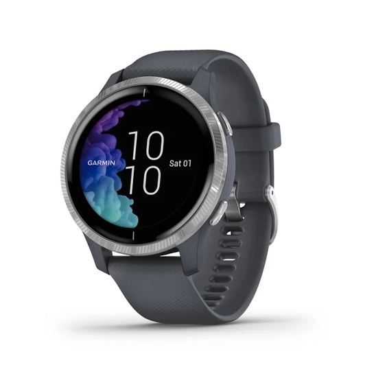 Спортивные часы Garmin Venu Silver Stainless Steel Bezel with Granite Blue and Silicone Band
