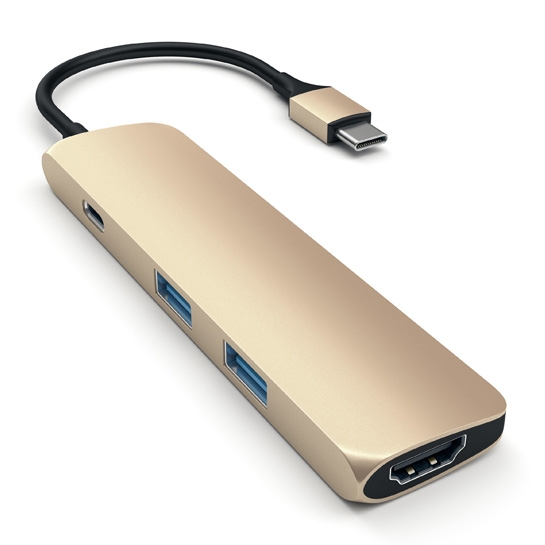 USB-хаб Satechi Slim Aluminum Type-C Multi-Port Adapter with Type-C Charging Port Gold - ціна, характеристики, відгуки, розстрочка, фото 1