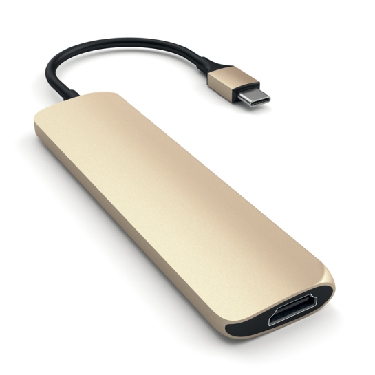 USB-хаб Satechi Slim Aluminum Type-C Multi-Port Adapter with Type-C Charging Port Gold - ціна, характеристики, відгуки, розстрочка, фото 2