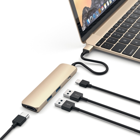 USB-хаб Satechi Slim Aluminum Type-C Multi-Port Adapter with Type-C Charging Port Gold - ціна, характеристики, відгуки, розстрочка, фото 4