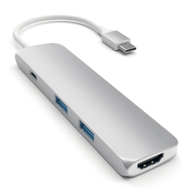 USB-хаб Satechi Slim Aluminum Type-C Multi-Port Adapter with Type-C Charging Port Silver - цена, характеристики, отзывы, рассрочка, фото 1