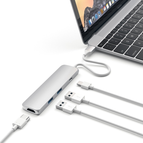 USB-хаб Satechi Slim Aluminum Type-C Multi-Port Adapter with Type-C Charging Port Silver - ціна, характеристики, відгуки, розстрочка, фото 3