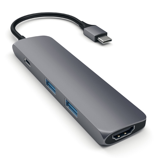 USB-хаб Satechi Slim Aluminum Type-C Multi-Port Adapter with Type-C Charging Port Space Gray - ціна, характеристики, відгуки, розстрочка, фото 1