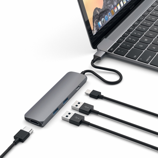USB-хаб Satechi Slim Aluminum Type-C Multi-Port Adapter with Type-C Charging Port Space Gray - цена, характеристики, отзывы, рассрочка, фото 4
