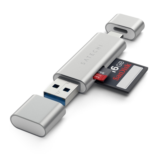 Перехідник Satechi Aluminum Type-C USB 3.0 and Micro/SD Card Reader Silver - ціна, характеристики, відгуки, розстрочка, фото 3