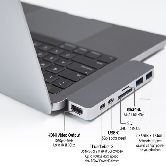 USB-хаб HyperDrive Thunderbolt 3 USB-C Hub for MacBook Pro Space Grey - ціна, характеристики, відгуки, розстрочка, фото 2