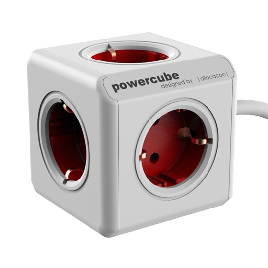 Мережевий зарядний пристрій Allocacoc PowerCube Extended DE Red - ціна, характеристики, відгуки, розстрочка, фото 1