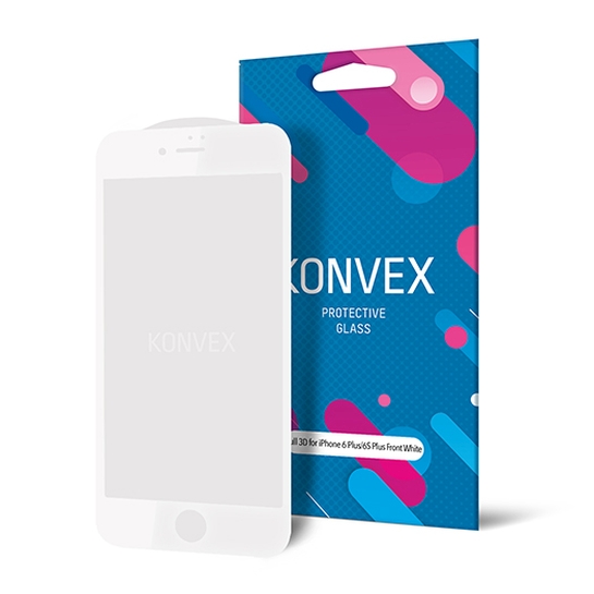Скло Konvex Protective Glass Full 3D for iPhone 6 Plus/6S Plus Front White - ціна, характеристики, відгуки, розстрочка, фото 1