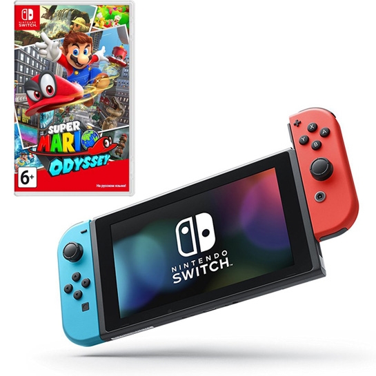 Ігрова консоль Nintendo Switch Neon Blue/Red + Гра Super Mario Odyssey - ціна, характеристики, відгуки, розстрочка, фото 2