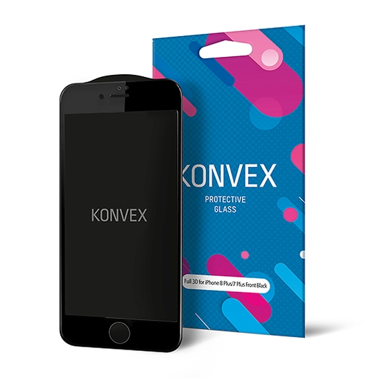 Стекло Konvex Protective Glass Full 3D for iPhone 8 Plus/7 Plus Front Black - цена, характеристики, отзывы, рассрочка, фото 1