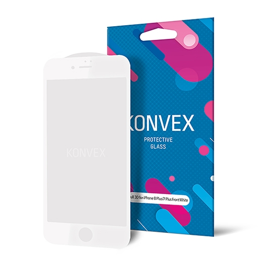 Скло Konvex Protective Glass Full 3D for iPhone 8 Plus/7 Plus Front White - ціна, характеристики, відгуки, розстрочка, фото 1