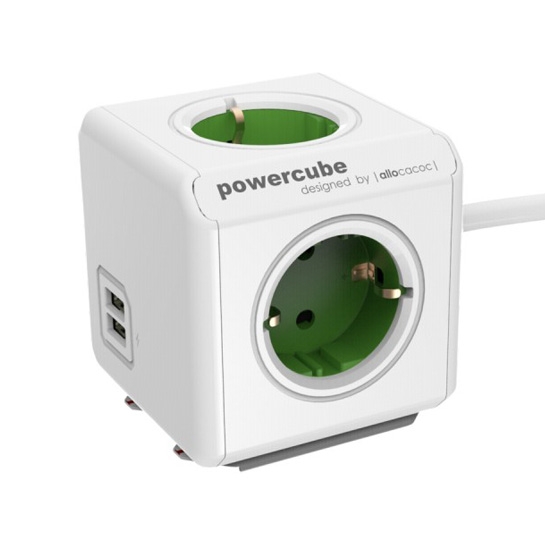 Мережевий зарядний пристрій Allocacoc PowerCube Extended USB DE Green* - ціна, характеристики, відгуки, розстрочка, фото 1