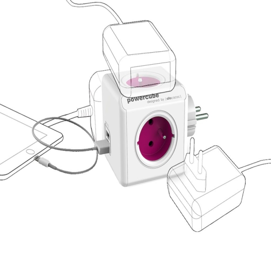Мережевий зарядний пристрій Allocacoc PowerCube ReWirable USB + 4x plug DE Purple* - ціна, характеристики, відгуки, розстрочка, фото 2