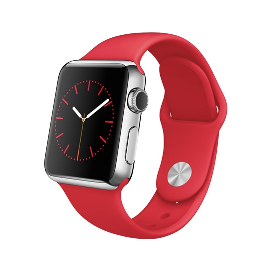 Смарт Часы Apple Watch 38mm Stainless Steel Case Red Sport Band - цена, характеристики, отзывы, рассрочка, фото 1