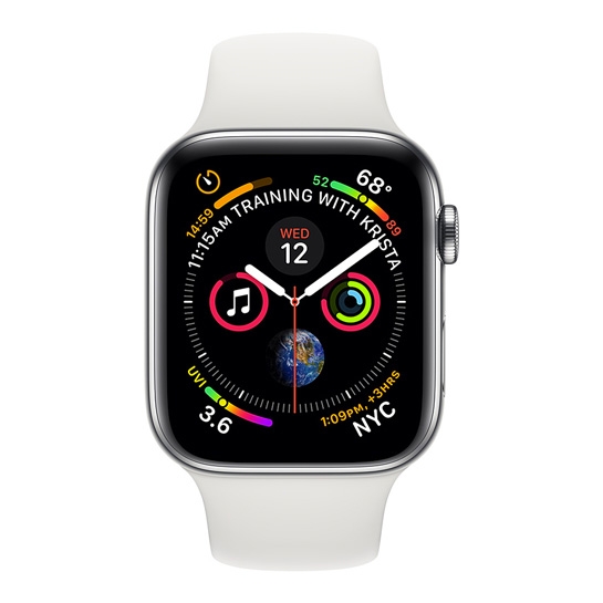 Смарт-годинник Apple Watch Series 4 + LTE 44mm Stainless Steel Case with White Sport Band - ціна, характеристики, відгуки, розстрочка, фото 2